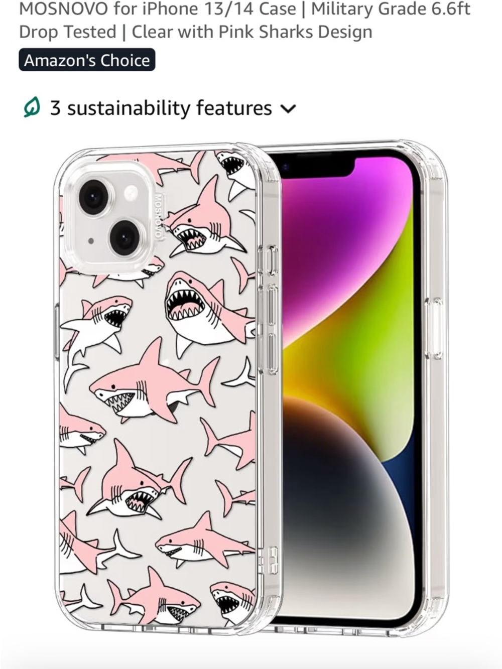 Mosnovo Clear iPhone Case with Pink Shark Design